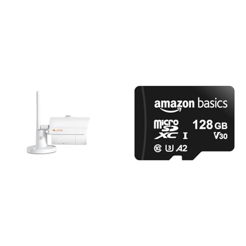 Lupus LE202 WLAN IP Kamera & Amazon Basics MicroSDXC-Speicherkarte, 128 GB, mit SD-Adapter, A2, U3, 100 MB/s max. Lesegeschwindigkeit, Schwarz von Lupus Electronics