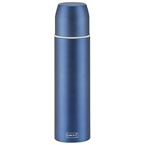Lurch 240919 Isolierflasche / Thermoflasche für heiße und kalte Getränke aus doppelwandigem Edelstahl mit Becher 0,75l, denim blue von Lurch