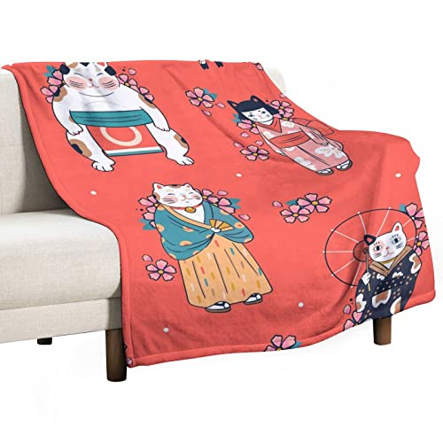 Lurnise Decken Japanische Katzen Flanelldecke Gemütliche Bettwäsche Wurfdecken Für Sofa Couch Stuhl Büro 150x200cm von Lurnise
