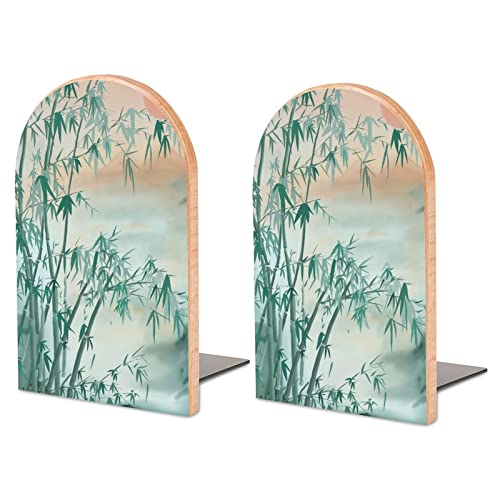 Packung Mit 2 Buchstützen Chinesische Tusche-Illustration Rutschfester Bücherständer Aus Holz Bücherregal Bücherhalter Für Home Desk Office Library von Lurnise