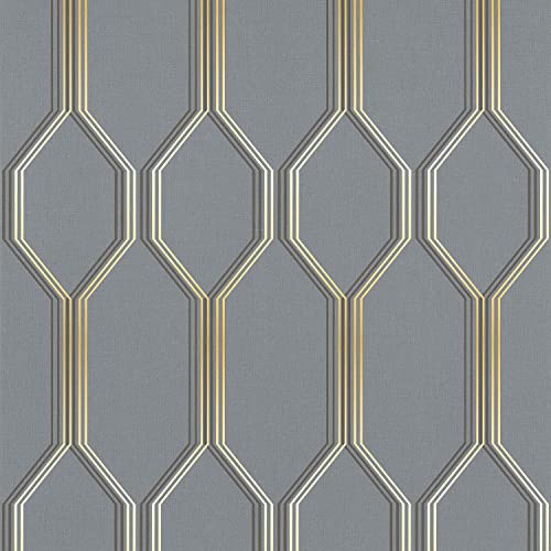 Lutece Polygon Tapete | Grau | Vinyl auf Vlies | 51177109 | Schlafzimmer, Wohnzimmer, Flur, Wohnzimmer von Lutece