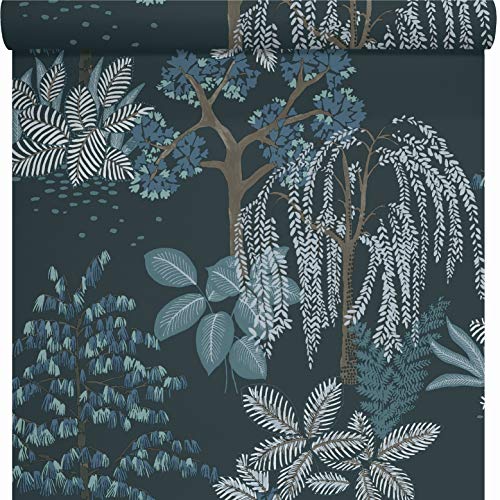 LUTECE Japanische Zen-Gartentapete | Marineblau, Blauer Hintergrund | Vinyl auf Vlies | 11191311 | Schlafzimmer, Wohnzimmer, Flur, Wohnzimmer von Lutèce