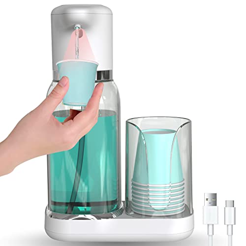 Luvan Automatischer Mundspülspender für Badezimmer, 750 ml, intelligenter Mundspülspender mit Becherhalter, Infrarotsensor und 2 Dosierstufen, wiederaufladbarer Mundpumpspender für alle Altersgruppen von Luvan