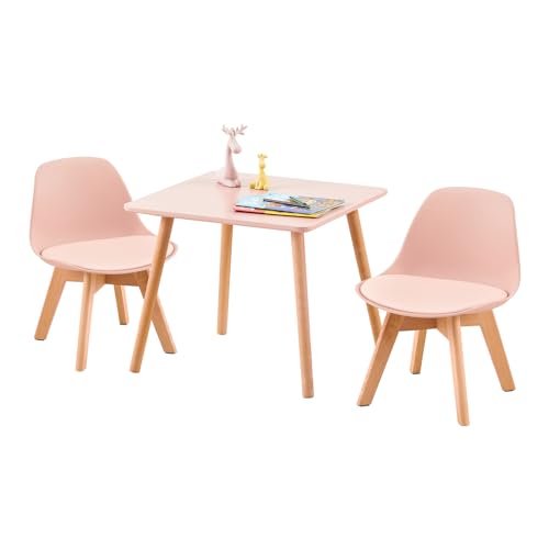 LuxNook Kindertisch mit 2 Stühlen, Kindersitzgruppe, mit Massivholzbeinen, Kindertisch mit Stühlen, Kindermöbel für Kinderzimmer, Kindergarten, für Jungen und Mädchen, rosa von LuxNook