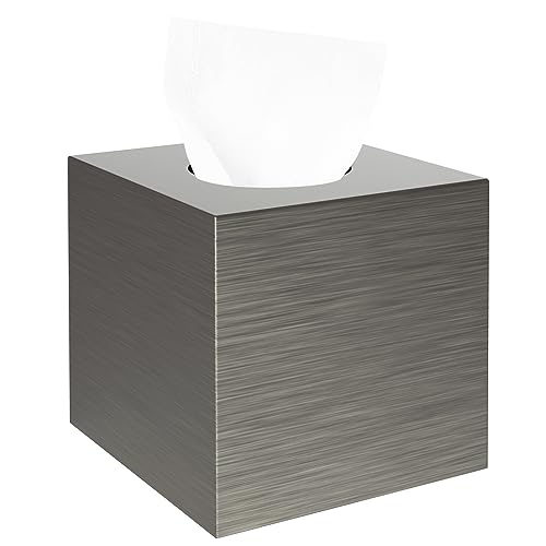 Luxspire Harz Kosmetiktücherbox, Taschentuchbox Quadratisch Rollenpapier Tücherbox Tissuebox mit Ausziehbarem Boden für Esszimmer Badezimmer Schlafzimmer Auto Büro - Silber Grau von Luxspire