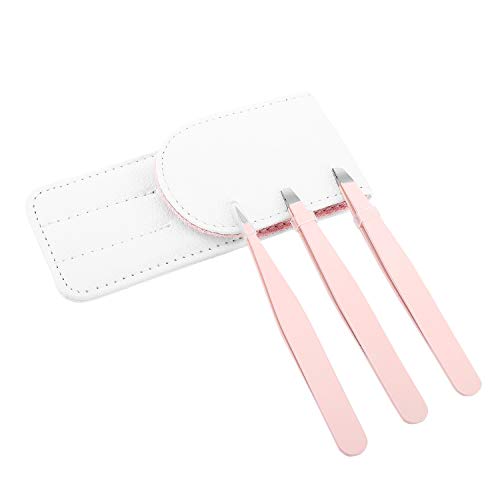 Luxspire Tweezers Set - 3PCS Stainless Steel Tweezers Kit with Carring Pouch for Eyebrows, Eyelashes, Ingrown Hair and Beards Removal, Daily Beauty Tool for Women and Men - Pink von Luxspire