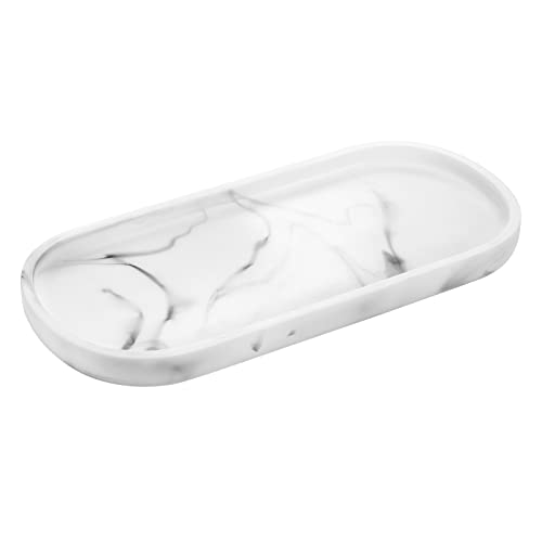 Luxspire Oval Tablett, Harz Schmuck Tablett Kosmetisch Organizer Vanity Ablage Schale Deko Platte für Schmuck Shampoo Bad Tablett, Marmor Weiß von Luxspire
