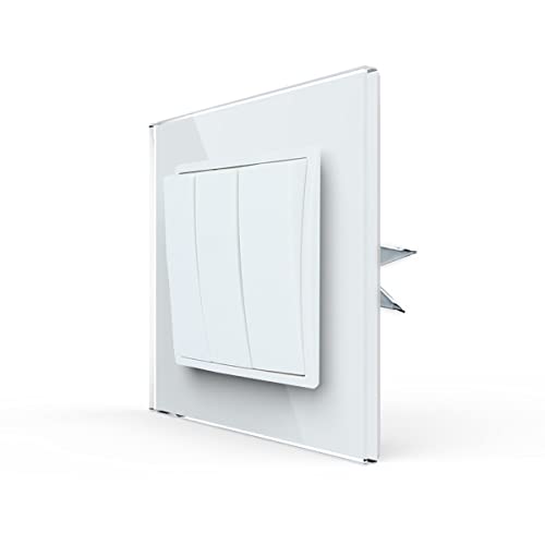 LINA Lichtschalter 3er Wandschalter Schalter Wippe VDE für UP weiß inkls. Glasrahmen H1-D310M Komplettset UP Kippschalter Wippe 3-Fach von Luxus-Time