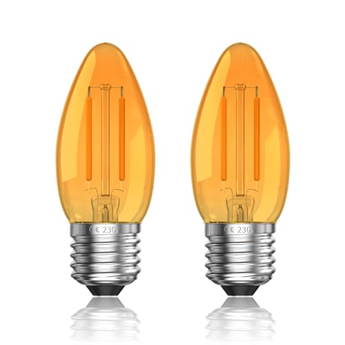 Luxvista 2W E27 LED Warmweiss Vintage Glühbirne,C35 E27 Edison Glühbirne 2200K Retro LED Leuchtmittel Kerzen Glühlampe,Äquivalent 20W,Nicht Dimmbar,2 Stück von Luxvista