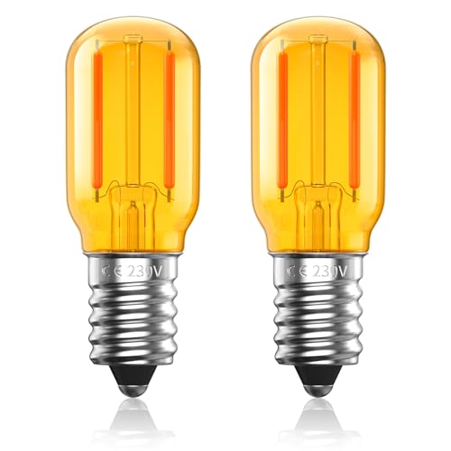 Luxvista Glühbirne E14 Vintage LED Warmweiss 1W,T22 LED Brine SES Lampenfassung E14 Warmweiß 2000K Amber Glas LED Kühlschranklampe Backofenlampe,Äquivalent 10W,Nicht Dimmbar,2 Stück von Luxvista