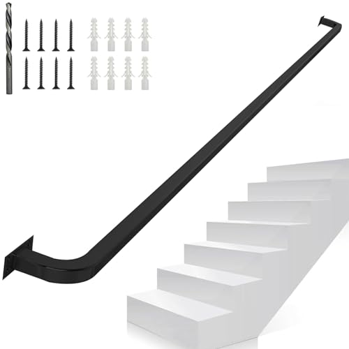 1FT-20FT Treppenhandlauf, schwarzes Industriemetall-Schmiedeeisenrohrgeländer, Wandstütze, Sicherheitshandläufe für Stufen im Innen- und Außenbereich, Geländerstangen-Fußschienensatz (Size : 80cm) von Luyckfrazy
