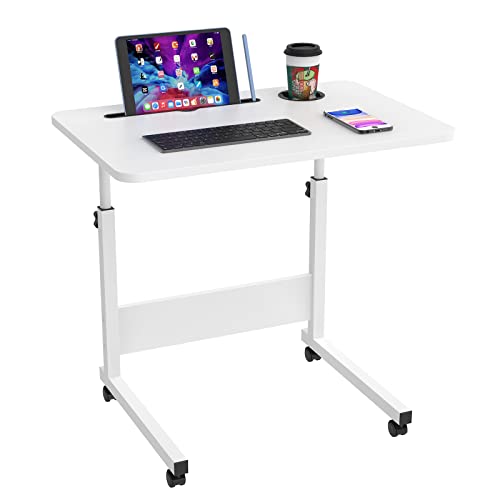 Lvhecforhm Laptoptisch Höhenverstellbar, Stehpult Laptopständer Schreibtisch mit Rollen, Mobiler Beistelltisch Laptop Tisch für Bett, Beistelltisch mit Rollen und Kartenschlitzen Weiß 60x40cm von Lvhecforhm