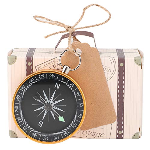 Lwuey Mini Koffer Gastgeschenke Hochzeits, 20 Stück Vintage Kraftpapier Geschenkebox mit Kompass Schokolade Süßigkeiten Gäste Souvenirs Dusche Geburtstagsfeier Dekor Reisen Ornamente(Golden) von Lwuey
