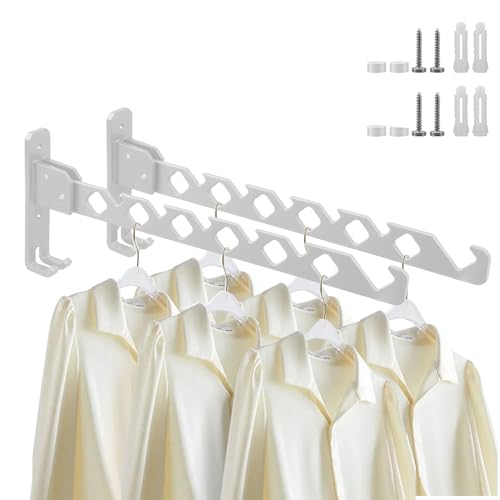 Lxoraziy 2 Stücke Kleiderstange Wand, Aluminium Kleiderbügel mit Kleiderhaken, Klappbar Wand Kleiderständer, für Schlafzimmer Badezimmer Balkon(Weiß) von Lxoraziy