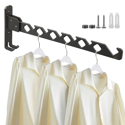 Lxoraziy Kleiderstange Wand, Aluminium Kleiderbügel mit Kleiderhaken, Klappbar Wand Kleiderständer, für Schlafzimmer Badezimmer Balkon(Grau) von Lxoraziy