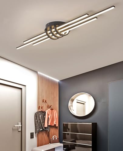 Lxysy Streifen dimmbare LED Deckenleuchte Schlafzimmer kreative Deckenleuchte schwarze Mode Deckenleuchte Wohnzimmer Fernbedienung Deckenleuchte Esszimmer Küche Deckenleuchte (110CM) von Lxysy