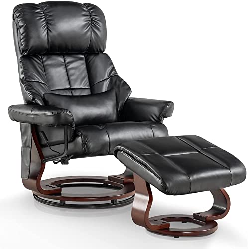M MCombo Massagesessel mit Hocker, 360° drehbarer Relaxsessel mit Liegefunktion, moderner TV-Sessel Fernsehsessel mit Seitentasche für Wohnzimmer, Kunstleder, 9068 (Schwarz) von M MCombo