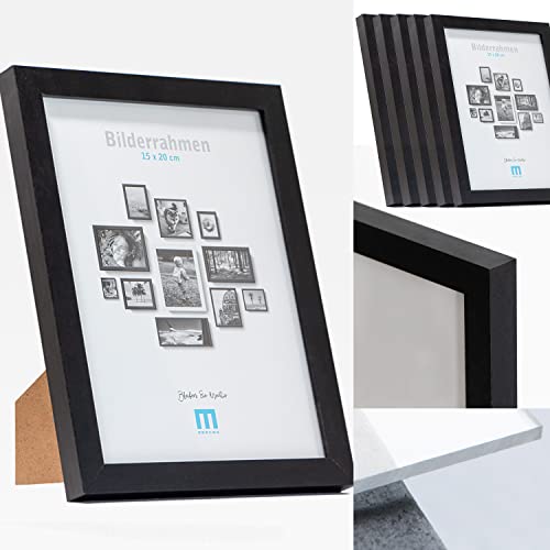 6 Stk. Bilderrahmen 15x20cm in schwarz aus MDF, minimalistisch & modern für Fotos & Bilder. Inkl. Acrylglasschutz. Eignet sich als Tisch-Aufsteller und für die Wand, Hochformat oder Querformat. von M MERCEO