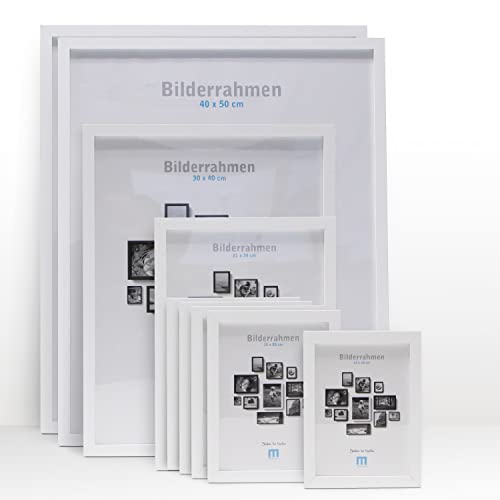 8 tlg. Foto Bilderrahmen-Set in Weiß in verschiedenen, unterschiedlichen Größen. Für Fotowände & Bilderwände mit weißen Bilderrahmen, Hochformat & Querformat geeignet. Von 13x18cm bis 40x50cm. von M MERCEO