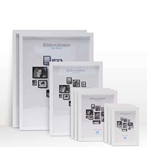 9 tlg. Foto Bilderrahmen-Set in Weiß in verschiedenen, unterschiedlichen Größen. Für Fotowände & Bilderwände mit weißen Bilderrahmen, Hochformat & Querformat geeignet. Von 10x15cm bis 30x40cm von M MERCEO