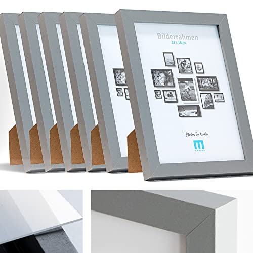 M MERCEO 13x18cm (6Stk) in Grau, minimalistischer & moderner Bilderrahmen für Fotos & Bilder. Inkl. Acrylglasschutz. Eignet Sich als Tisch-Aufsteller und für die Wand, Hochformat oder Querformat von M MERCEO