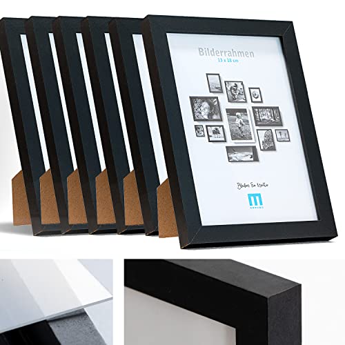 M MERCEO 13x18cm (6Stk) in Schwarz, minimalistischer & moderner Bilderrahmen für Fotos & Bilder. Inkl. Acrylglasschutz. Eignet sich als Tisch-Aufsteller und für die Wand, Hochformat oder Querformat von M MERCEO