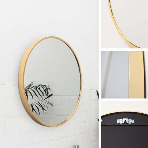 M MERCEO Spiegel rund 40cm, eingefasst im edlen goldenem Aluminium Rahmen - aufhängefertiger Wandspiegel mit kristallklarer Spiegelung mit High-Definition-Glas - für Bad, Flur, Wohnzimmer von M MERCEO