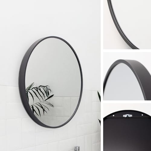 M MERCEO Spiegel rund 40cm, eingefasst im edlen schwarzen Aluminium Rahmen - aufhängefertiger Wandspiegel mit kristallklarer Spiegelung mit High-Definition-Glas - für Bad, Flur, Wohnzimmer von M MERCEO