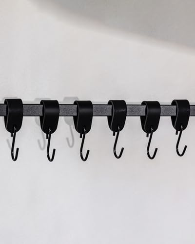 Metallbude Kleiderhaken mit Lederschlaufe 6er Set in Schwarz/Schwarz - Garderobenhaken aus pulverbeschichtetem Metall für stilvolle Aufbewahrung von Kleidung und Accessoires von M Metallbude