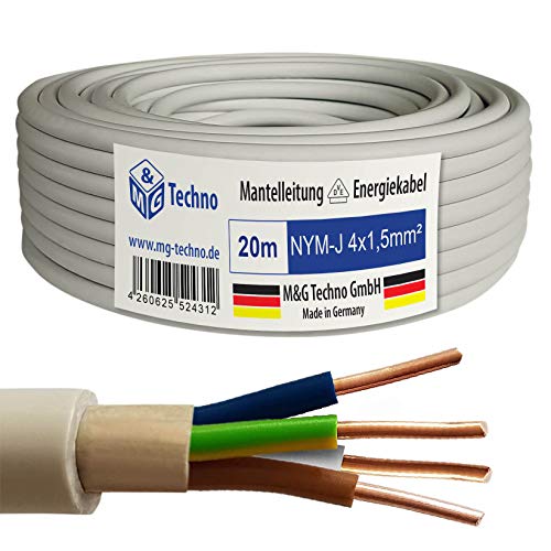 M&G Techno 20m NYM-J 4x1,5 mm² Mantelleitung Elektro Strom Kabel Kupfer eindrähtig Made in Germany von M&G Techno
