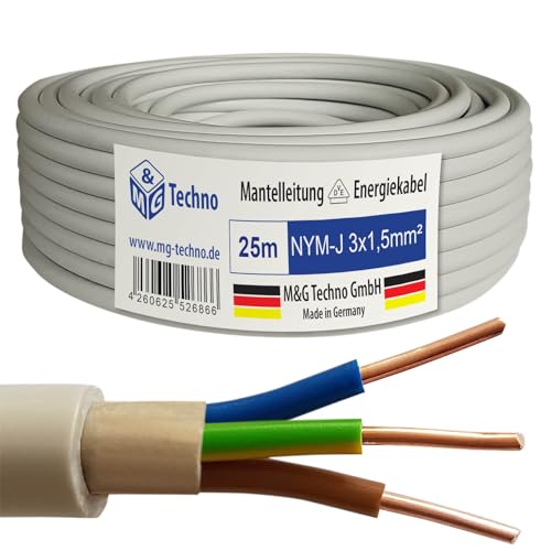 M&G Techno 25m NYM-J 3x1,5 mm² Mantelleitung Feuchtraumkabel Elektrokabel Kupfer Made in Germany von M&G Techno