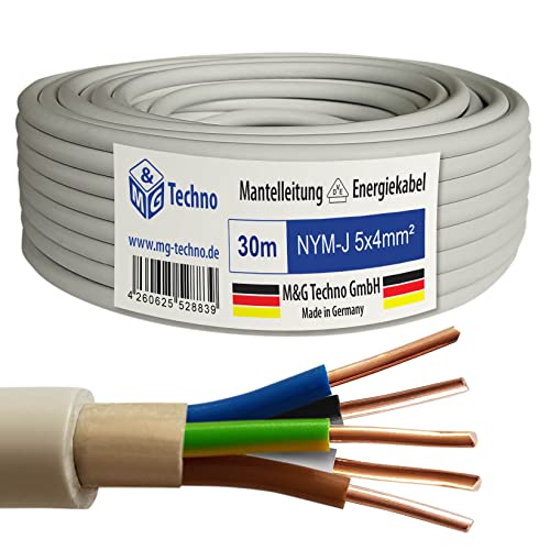 M&G Techno 30m NYM-J 5x4 mm² Mantelleitung Feuchtraumkabel Elektrokabel Kupfer Made in Germany von M&G Techno