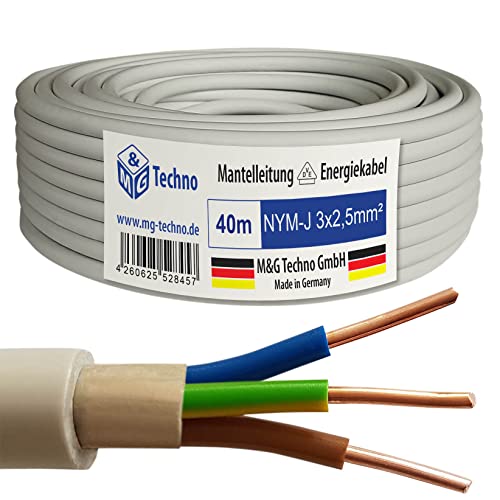 M&G Techno 40m NYM-J 3x2,5 mm² Mantelleitung Feuchtraumkabel Elektrokabel Kupfer Made in Germany von M&G Techno