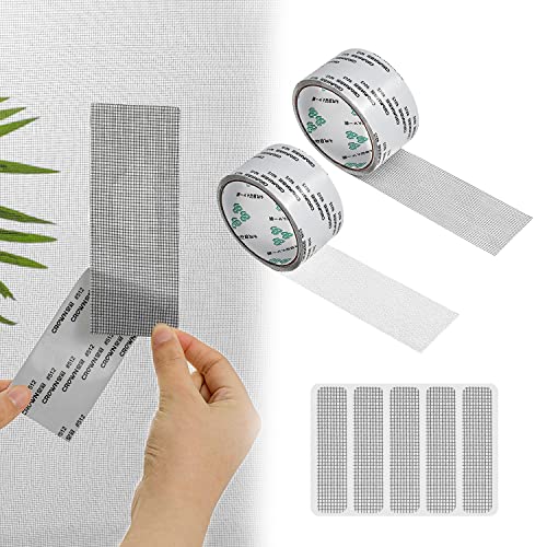 MABAHON Fliegengitter Reparatur Set, 2 Rollen+5 Seitennahtaufkleber, selbstklebend Insektenschutz Reparaturband, wasserfeste Glasfaser Reparaturaufkleber für Fenster Anti Mücken Insekten(Weiß & Grau) von MABAHON