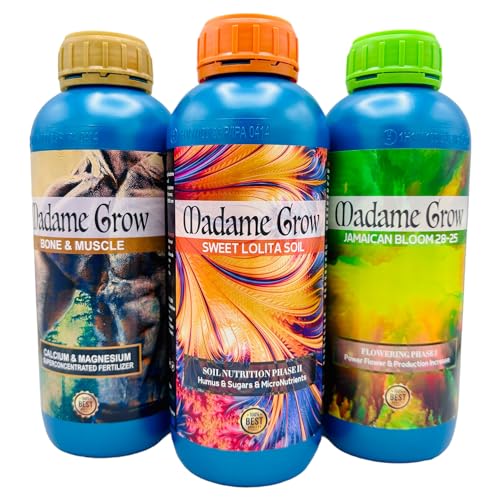 Madame Grow - Kit Dallas - Organische Düngemittel - Stärkt die Ernährung, fördert die Blüte und unterstützt den Stoffwechsel - Sweet Lolita, Bone & Muscle und Jamaican Bloom - je 3 x 1 Liter von MADAME GROW