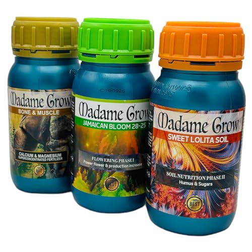 Madame Grow - Kit Dallas - Organische Düngemittel - Stärkt die Ernährung, fördert die Blüte und unterstützt den Stoffwechsel - Sweet Lolita, Bone & Muscle und Jamaican Bloom - je 3 x 250 ml von MADAME GROW