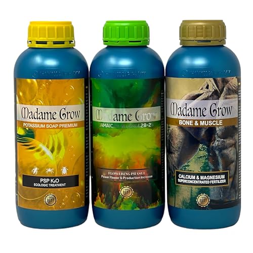 Madame Grow - Kit Kauai - Natürliche Düngemittel - Fördert die Blüte, unterstützt den Stoffwechsel und dient als natürliche Abwehr - Jamaican Bloom, Bone & Muscle und Kaliumseife - je 3 x 1 Liter von MADAME GROW