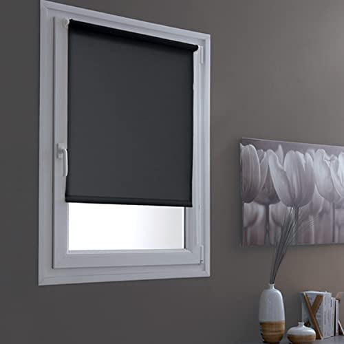 MADECOSTORE Fensterrollo, lichtdurchlässig, ohne Bohren, Schwarz, L 71 x H 190 cm von MADECOSTORE