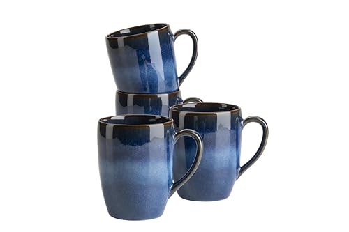 MÄSER 935218 Serie Ossia, Vintage Frühstücksset aus Keramik für 4 Personen, 4-teiliges Geschirr Set mit Kaffeebecher, modern und mediterran, Steinzeug, Blau von MÄSER