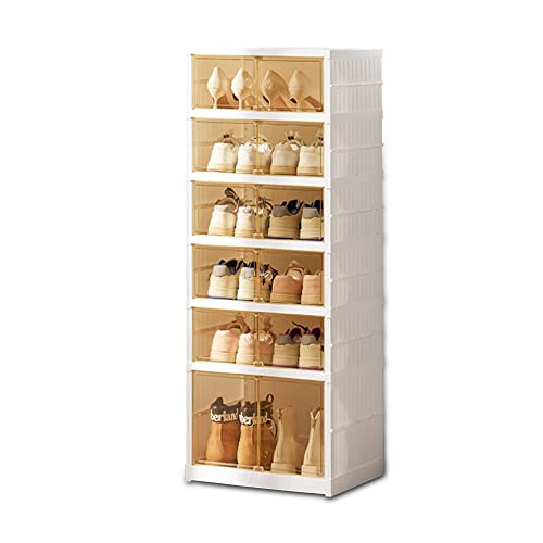 MAGIC SELECT Schuhbox, Stapelbarer Schuhorganizer, Kunststoffbox Klappbarer mit Durchsichtiger Tür, Stapelbarer Schuhkarton für 12 Paare, 6 Höhen, Einfache Montage,(Weiß) von MAGIC SELECT