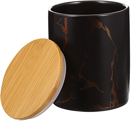 MAGICVOGEL 360ml Marmor Optik Vorratsdose Kaffeedose Keksdose aus Keramik mit Bambusdeckel Zuckerdose Süßigkeiten Aufbewahrungsbehälter 10.5x8cm (Schwarz) von MAGICVOGEL