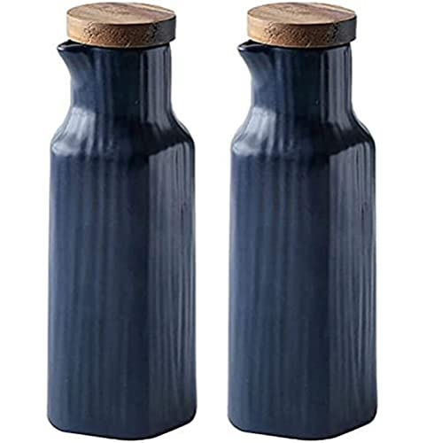 MAGICVOGEL Essig & Öl Spender aus Keramik, 2er Set Essig- & Ölflaschen 300ml Ölspender Olivenölspender Ölflasche Essigflasche für BBQ, Kochen, Grillen, Pasta (Blau) von MAGICVOGEL