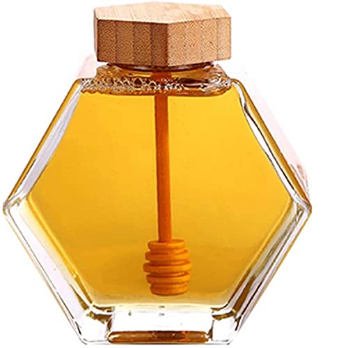 MAGICVOGEL Glas Honigtopf Honigbehälter Honigspender mit Holz Honiglöffel und Deckel Marmeladengläser Sirupgläser Honig Aufbewahrung (380ml) von MAGICVOGEL