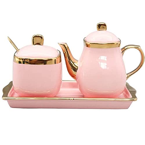 MAGICVOGEL Zuckerdose und Milchkännchen Set aus Keramik Luxus goldenen Rand Milchkanne Porzellan Sahnekanne Zuckerbehälter Gewürzdose (Rosa) von MAGICVOGEL