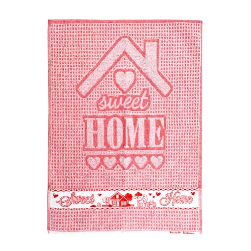 Geschirrtuch Home Sweet Home 50 x 70 cm, Küchenhandtuch aus Frottee, 100 % Baumwolle, hergestellt in Italien (rot) von MAGIE DI CASA