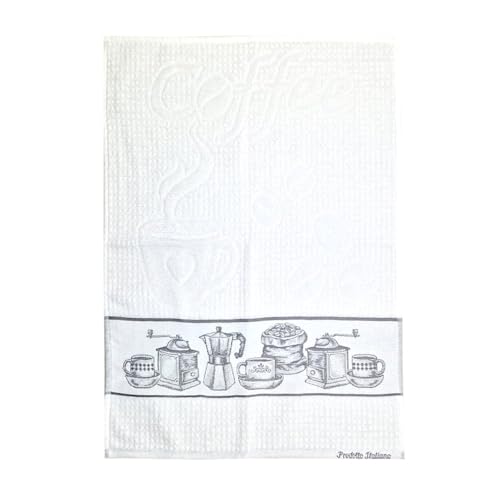 MAGIE DI CASA Geschirrtuch aus Frottee, Frühstück, 50 x 70 cm, Küchentuch, weißer Boden, 100 % Baumwolle, hergestellt in Italien (Grau) von MAGIE DI CASA