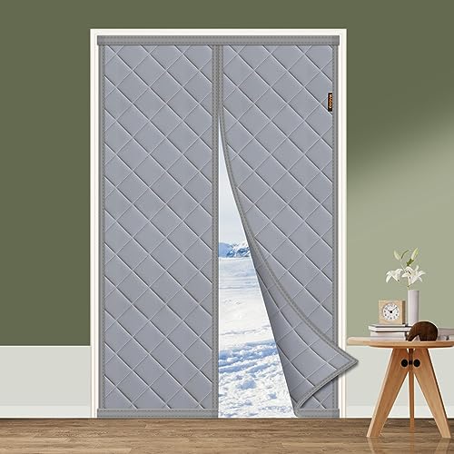 MAGZO Wärmeschutzvorhang 90 x 205 cm, Magnet Wärmeschutzvorhang für Türen Wärmedämmung Türvorhang Oxford Tuch mit Polyester Baumwolle im Winter, Grau von MAGZO