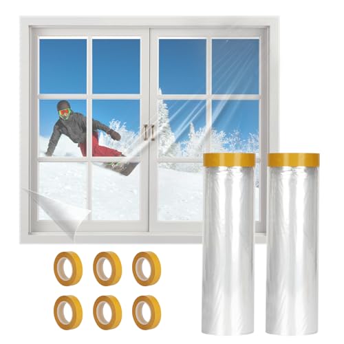 MAGZO Thermo Cover Fenster 1,6 m x 10 m x 2 Set, Transparente Thermofolie für Fenster Isolierfolie zur Wärmedämmung Kälteschutzfolie mit 6 Rolle Selbstklebende Band von MAGZO