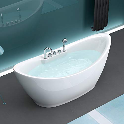 Mai & Mai Freistehende Badewanne 180x80cm Oval inkl. Armatur Farbe:Weiß Material:Sanitäracryl V603 von Mai & Mai