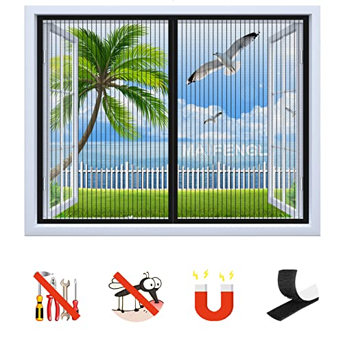Fliegengitter Fenster, Insektenschutz Magnetfenster Fliegenvorhang Moskitonetz ohne Bohren, Magnet Fliegengitter für Balkontür Wohnzimmer-Black-A|| 39x47inch(100x120cm) von MAIFENGL